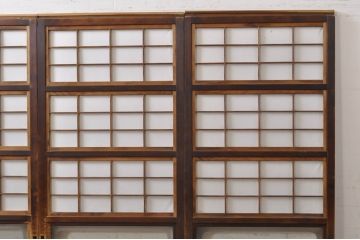 アンティーク建具　腰板欅(ケヤキ)材　どこか懐かしい雰囲気の裏障子付き幅狭格子戸4枚セット(引き戸、障子戸、ガラス帯戸)(R-068281)