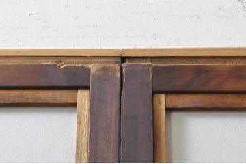 アンティーク建具　腰板欅(ケヤキ)材　どこか懐かしい雰囲気の裏障子付き幅狭格子戸4枚セット(引き戸、障子戸、ガラス帯戸)(R-068281)