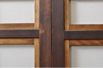 アンティーク建具　腰板欅(ケヤキ)材　どこか懐かしい雰囲気の裏障子付き幅狭格子戸4枚セット(引き戸、障子戸、ガラス帯戸)(R-068281)