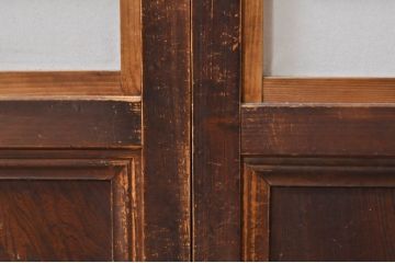 アンティーク建具　腰板欅(ケヤキ)材　どこか懐かしい雰囲気の裏障子付き幅狭格子戸4枚セット(引き戸、障子戸、ガラス帯戸)(R-068281)