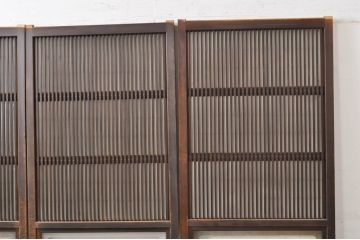 アンティーク建具　腰板欅(ケヤキ)材　どこか懐かしい雰囲気の裏障子付き幅狭格子戸4枚セット(引き戸、障子戸、ガラス帯戸)(R-068282)