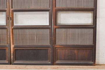 アンティーク建具　腰板欅(ケヤキ)材　どこか懐かしい雰囲気の裏障子付き幅狭格子戸4枚セット(引き戸、障子戸、ガラス帯戸)(R-068282)
