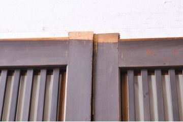 アンティーク建具　腰板欅(ケヤキ)材　どこか懐かしい雰囲気の裏障子付き幅狭格子戸4枚セット(引き戸、障子戸、ガラス帯戸)(R-068282)