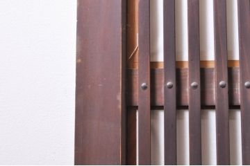 アンティーク建具　腰板欅(ケヤキ)材　どこか懐かしい雰囲気の裏障子付き幅狭格子戸4枚セット(引き戸、障子戸、ガラス帯戸)(R-068282)