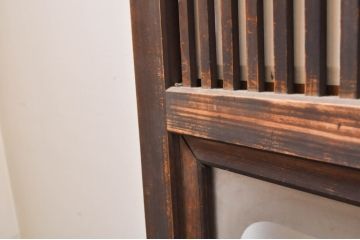 アンティーク建具　腰板欅(ケヤキ)材　どこか懐かしい雰囲気の裏障子付き幅狭格子戸4枚セット(引き戸、障子戸、ガラス帯戸)(R-068282)