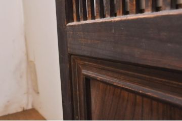 アンティーク建具　腰板欅(ケヤキ)材　どこか懐かしい雰囲気の裏障子付き幅狭格子戸4枚セット(引き戸、障子戸、ガラス帯戸)(R-068282)
