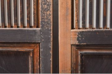 アンティーク建具　腰板欅(ケヤキ)材　どこか懐かしい雰囲気の裏障子付き幅狭格子戸4枚セット(引き戸、障子戸、ガラス帯戸)(R-068282)