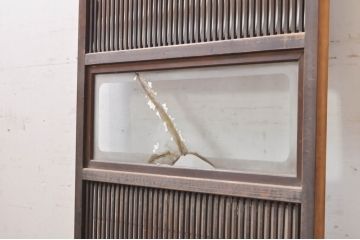 アンティーク建具　どこか懐かしい雰囲気の裏障子付き幅狭格子戸1枚(引き戸、障子戸、ガラス帯戸)(R-068283)