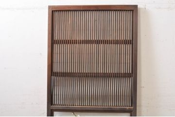 アンティーク建具　どこか懐かしい雰囲気の裏障子付き幅狭格子戸1枚(引き戸、障子戸、ガラス帯戸)(R-068283)