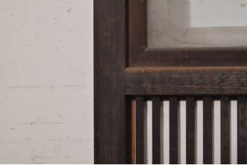 アンティーク建具　どこか懐かしい雰囲気の裏障子付き幅狭格子戸1枚(引き戸、障子戸、ガラス帯戸)(R-068283)
