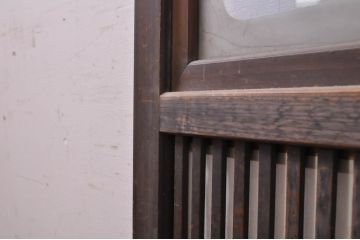 アンティーク建具　どこか懐かしい雰囲気の裏障子付き幅狭格子戸1枚(引き戸、障子戸、ガラス帯戸)(R-068283)