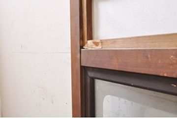 アンティーク建具　どこか懐かしい雰囲気の裏障子付き幅狭格子戸1枚(引き戸、障子戸、ガラス帯戸)(R-068283)