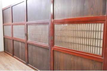 アンティーク建具　上質な和の雰囲気を醸し出す障子帯戸4枚セット(引き戸、障子戸、ガラス帯戸)(R-068284)