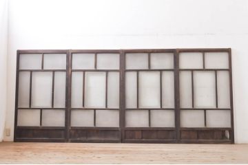 アンティーク建具　大正ロマン　ノスタルジックな空間を演出するガラス窓4枚セット(引き戸、ガラス戸)(R-068286)