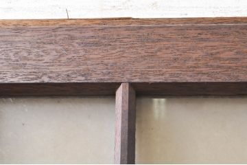 アンティーク建具　どこか懐かしい雰囲気を醸し出す升目(マス目)格子ガラス戸2枚セット(きつね格子、狐格子、引き戸、格子戸)(R-068287)