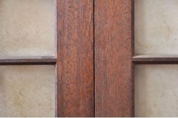 アンティーク建具　どこか懐かしい雰囲気を醸し出す升目(マス目)格子ガラス戸2枚セット(きつね格子、狐格子、引き戸、格子戸)(R-068287)