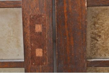 アンティーク建具　どこか懐かしい雰囲気を醸し出す升目(マス目)格子ガラス戸2枚セット(きつね格子、狐格子、引き戸、格子戸)(R-068287)
