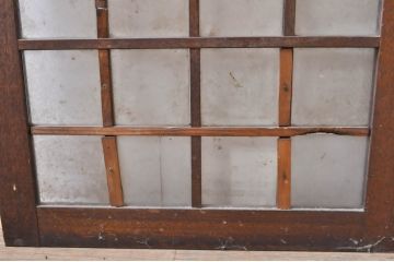 アンティーク建具　どこか懐かしい雰囲気を醸し出す升目(マス目)格子ガラス戸2枚セット(きつね格子、狐格子、引き戸、格子戸)(R-068287)