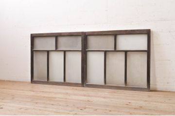 アンティーク建具　レトロな雰囲気漂うガラス窓2枚セット(引き戸、ガラス戸)(R-068288)