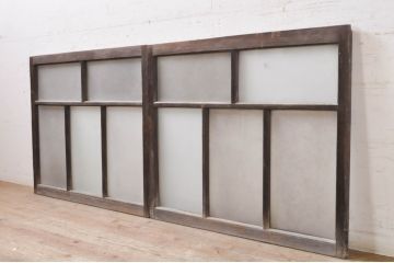 アンティーク建具　レトロな雰囲気漂うガラス窓2枚セット(引き戸、ガラス戸)(R-068288)