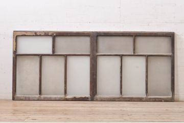 アンティーク建具　レトロな雰囲気漂うガラス窓2枚セット(引き戸、ガラス戸)(R-068288)
