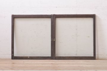 アンティーク建具　インテリアに取り入れやすいシンプルデザインのモールガラス窓2枚セット(引き戸、ガラス戸)(R-068289)