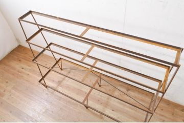 ラフジュ工房オリジナル　杉材　シンプルな台形アイアンラック(オープンラック、店舗什器、棚、飾り棚、陳列棚)(R-068292)