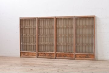 アンティーク建具　片面ガラス　上品な透かし彫り入りの書院戸4枚セット(引き戸、ガラス戸、窓)(R-068294)