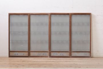 アンティーク建具　片面ガラス　上品な透かし彫り入りの書院戸4枚セット(引き戸、ガラス戸、窓)(R-068294)