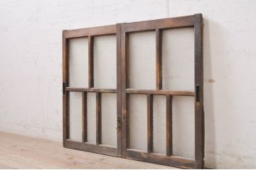 アンティーク建具　レトロな雰囲気を醸し出す小さなガラス窓2枚セット(引き戸、ガラス戸)(R-068296)