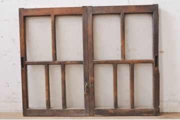 アンティーク建具　レトロな雰囲気を醸し出す小さなガラス窓2枚セット(引き戸、ガラス戸)(R-068296)