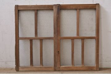 アンティーク建具　レトロな雰囲気を醸し出す小さなガラス窓2枚セット(引き戸、ガラス戸)(R-068296)