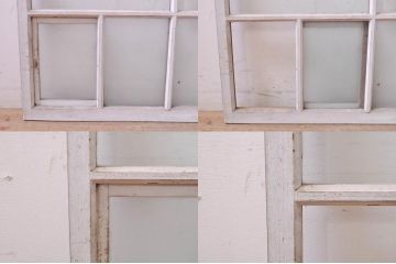 アンティーク建具　希少　ペイント仕上げ限定　レトロな雰囲気漂う小窓付きのペイントガラス窓2枚セット(引き戸、ガラス戸)(R-068302)