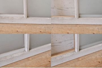 アンティーク建具　希少　ペイント仕上げ限定　レトロな雰囲気漂う小窓付きのペイントガラス窓2枚セット(引き戸、ガラス戸)(R-068302)