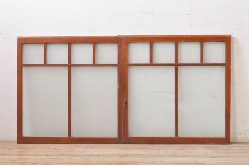 アンティーク建具　大正ロマン　どこか懐かしい雰囲気漂うガラス窓2枚セット(引き戸、ガラス戸)(R-068304)