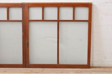 アンティーク建具　大正ロマン　どこか懐かしい雰囲気漂うガラス窓2枚セット(引き戸、ガラス戸)(R-068304)