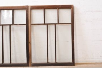 アンティーク建具　大正ロマン　懐かしい雰囲気のガラス窓2枚セット(引き戸、ガラス戸)(R-068306)