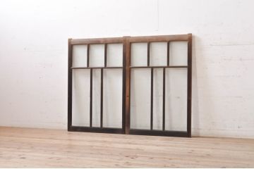 アンティーク建具　大正ロマン　懐かしい雰囲気のガラス窓2枚セット(引き戸、ガラス戸)(R-068307)