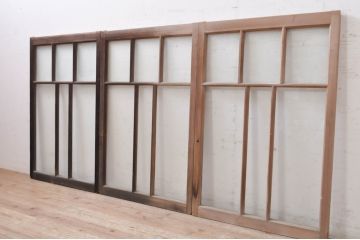 アンティーク建具　大正ロマン　懐かしい雰囲気のガラス窓3枚セット(引き戸、ガラス戸)(R-068308)