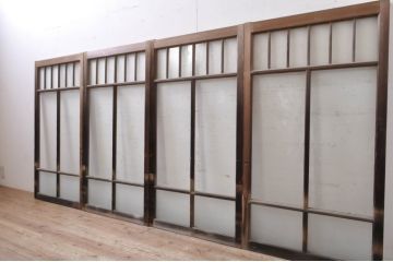 アンティーク建具　大正ロマンなお部屋作りにおすすめなガラス窓4枚セット(引き戸、ガラス戸)(R-068310)