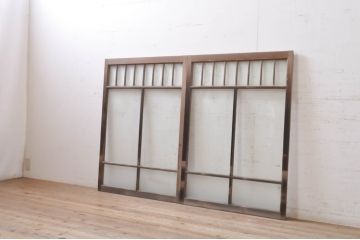 アンティーク建具　大正ロマンなお部屋作りにおすすめなガラス窓2枚セット(引き戸、ガラス戸)(R-068311)