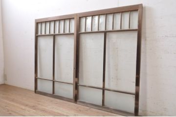 アンティーク建具　大正ロマンなお部屋作りにおすすめなガラス窓2枚セット(引き戸、ガラス戸)(R-068311)