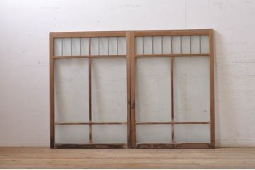 アンティーク建具　大正ロマンなお部屋作りにおすすめなガラス窓2枚セット(引き戸、ガラス戸)(R-068311)