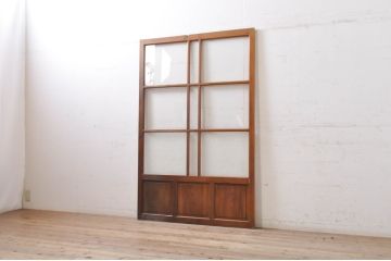 アンティーク建具　大正ロマン　腰抜欅(ケヤキ)材　ノスタルジックな雰囲気漂う幅広ガラス戸1枚(引き戸)(R-068315)