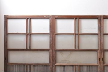 アンティーク建具　上手物!!　大正ロマンなお部屋作りにおすすめな格子入りガラス戸4枚セット(引き戸)(R-068318)