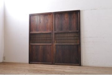 アンティーク建具　和の趣溢れる格子帯戸2枚セット(引き戸、格子戸)(R-068325)