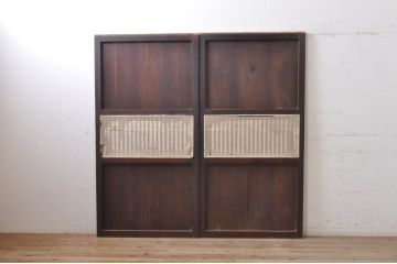 アンティーク建具　和の趣溢れる格子帯戸2枚セット(引き戸、格子戸)(R-068325)