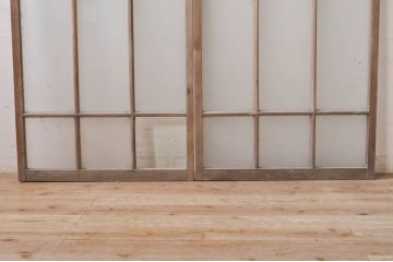 アンティーク建具　大正ロマン　どこか懐かしい雰囲気漂うガラス窓2枚セット(引き戸、ガラス戸)(R-068326)