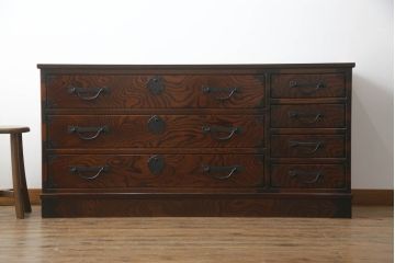 中古　美品　志太民芸家具　天板リメイク　美しい杢目が上質な和の雰囲気を演出するローチェスト(サイドボード、サイドチェスト、ローボード、和箪笥、収納箪笥、整理タンス、引き出し、テレビ台、テレビボード)(R-068329)