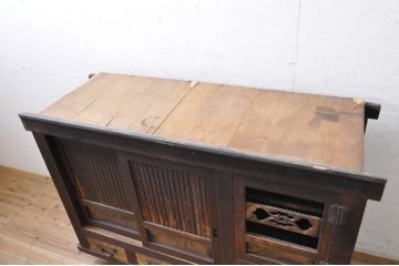 和製アンティーク　凛とした美しさが上品な和を演出してくれる4.5尺近江水屋箪笥サイドボード(四尺、五尺、食器棚、戸棚、収納棚、サイドキャビネット)(R-068360)